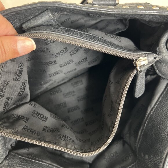 Michael Kors Black Leather Chain Whipstitch Satchel Handbag - Picture 9 of 14